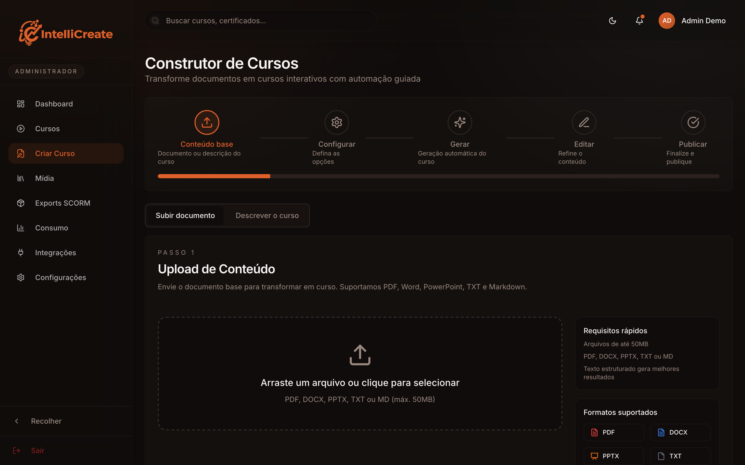 Construtor de Cursos em 5 etapas
